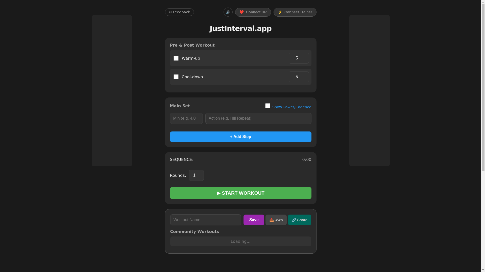 website screenshot of https://justinterval.app/