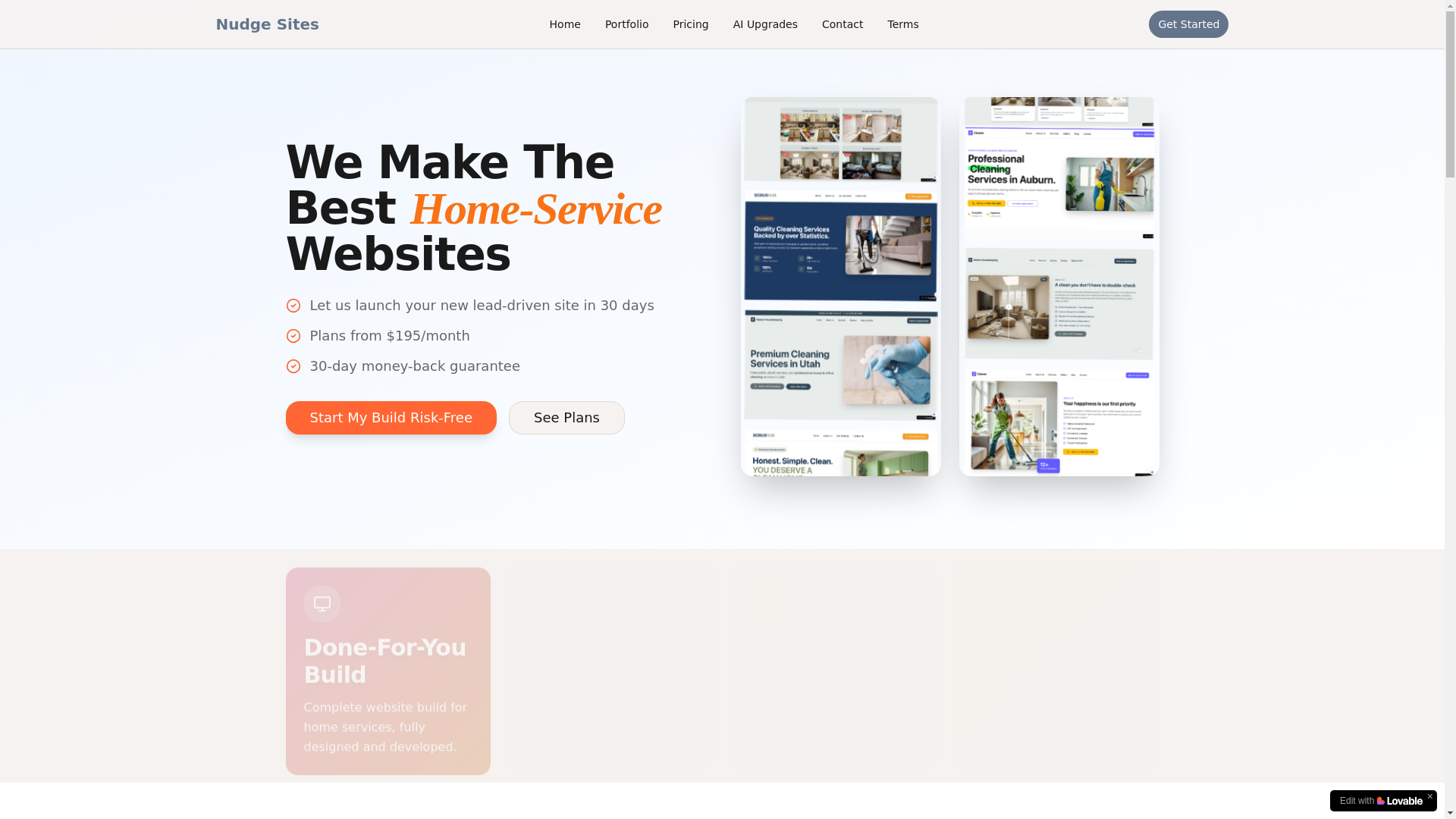 website screenshot of https://nudgesites.com/