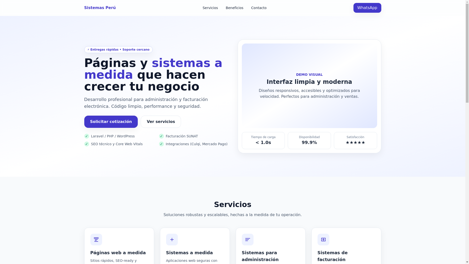 website screenshot of https://sistemasperu.com.pe/