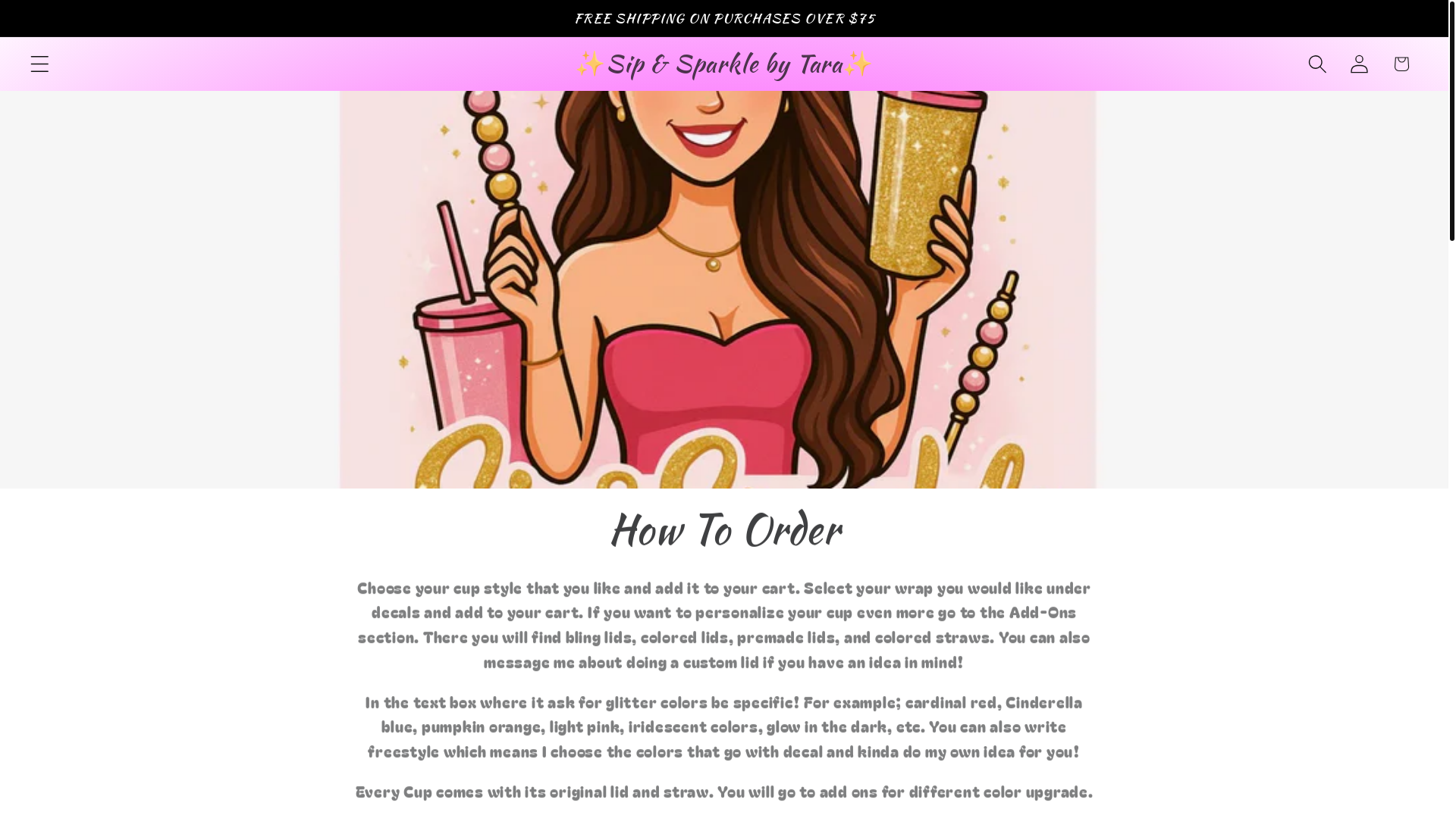 website screenshot of https://sipsparklebytara.com/