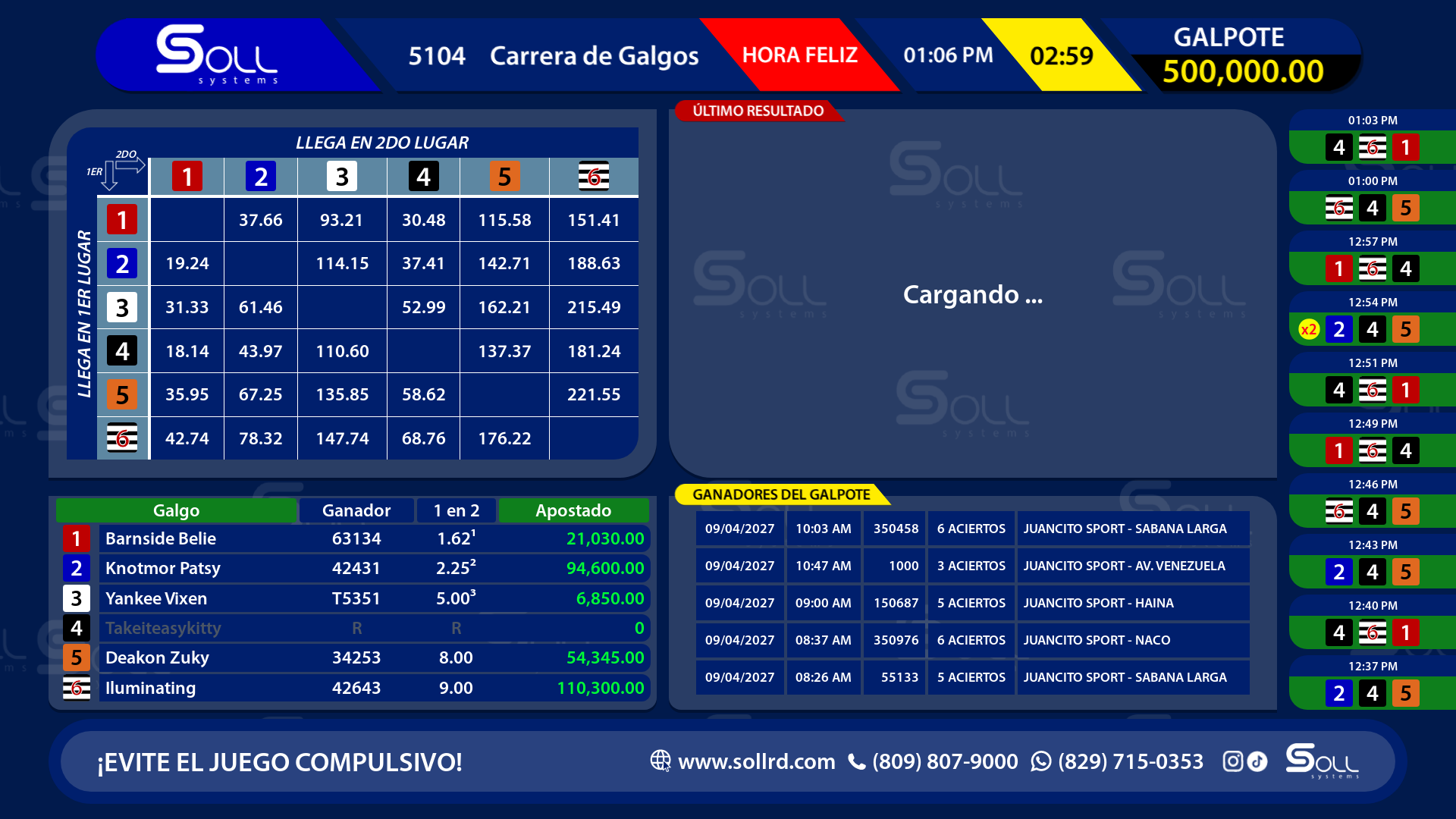 website screenshot of https://pantalla-galgos.pages.dev/