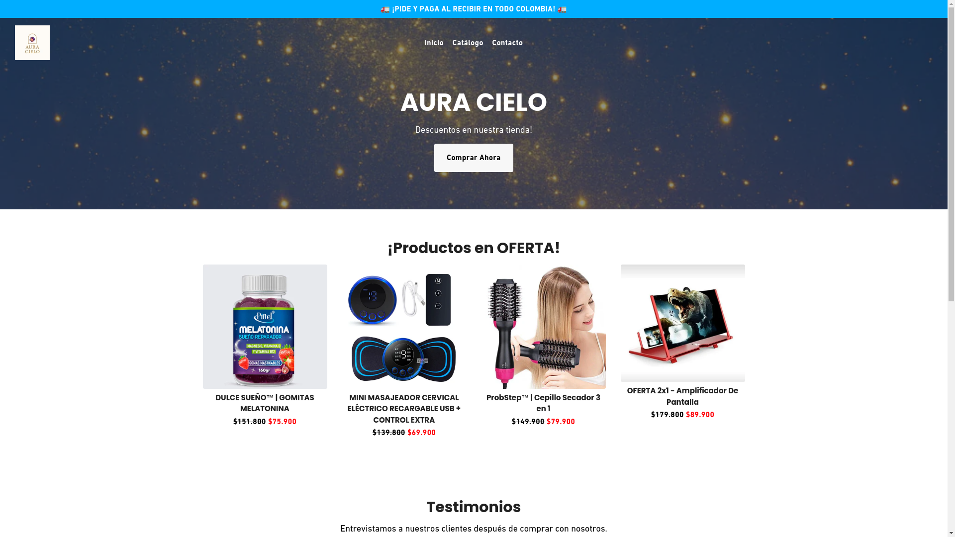 website screenshot of https://auracielo.com/
