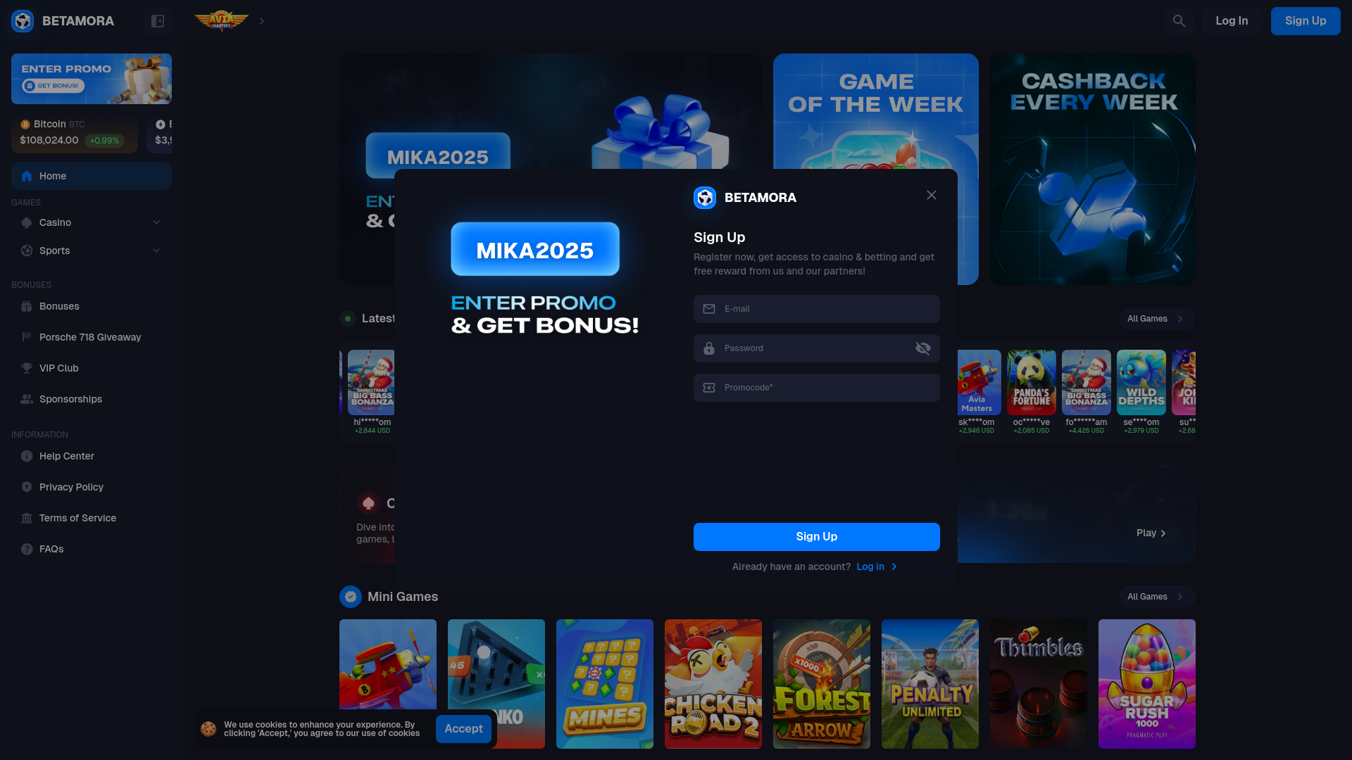 website screenshot of https://betamora.vip/