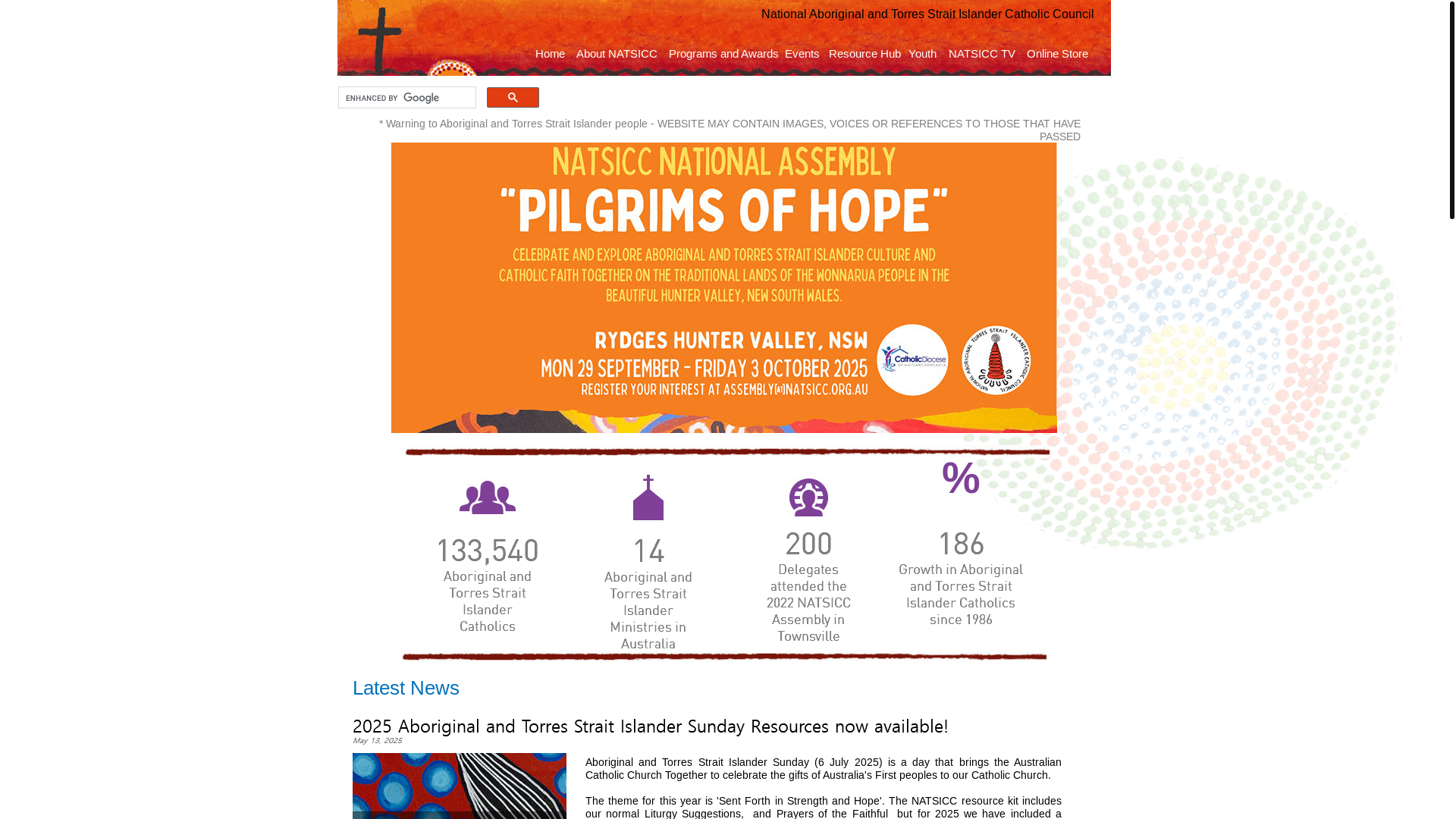 website screenshot of https://www.natsicc.org.au/