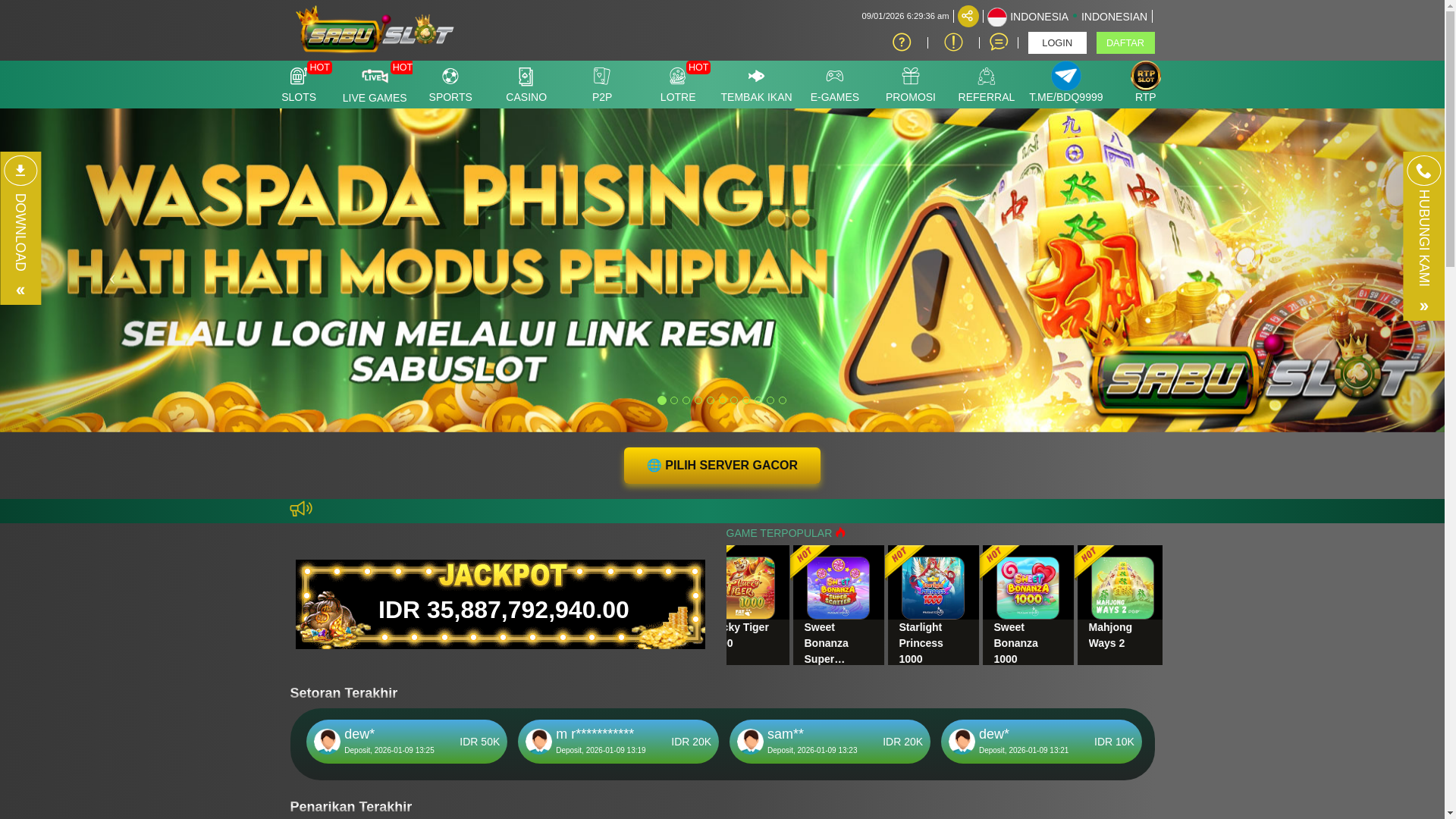 website screenshot of https://sabuslot1k.com/