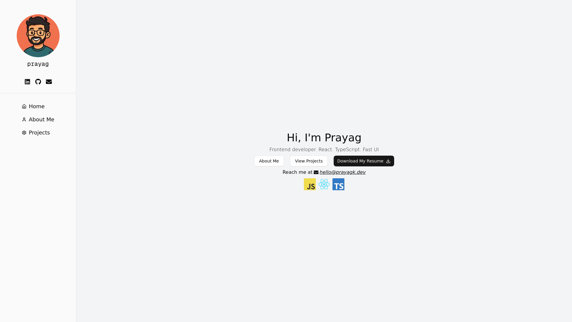 website screenshot of https://prayagk.dev/