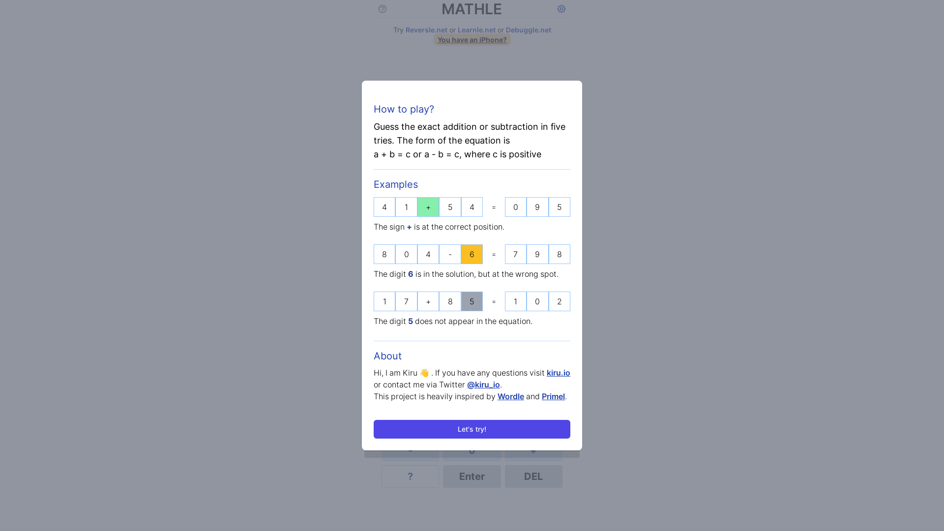 website screenshot of https://mathle.pages.dev/