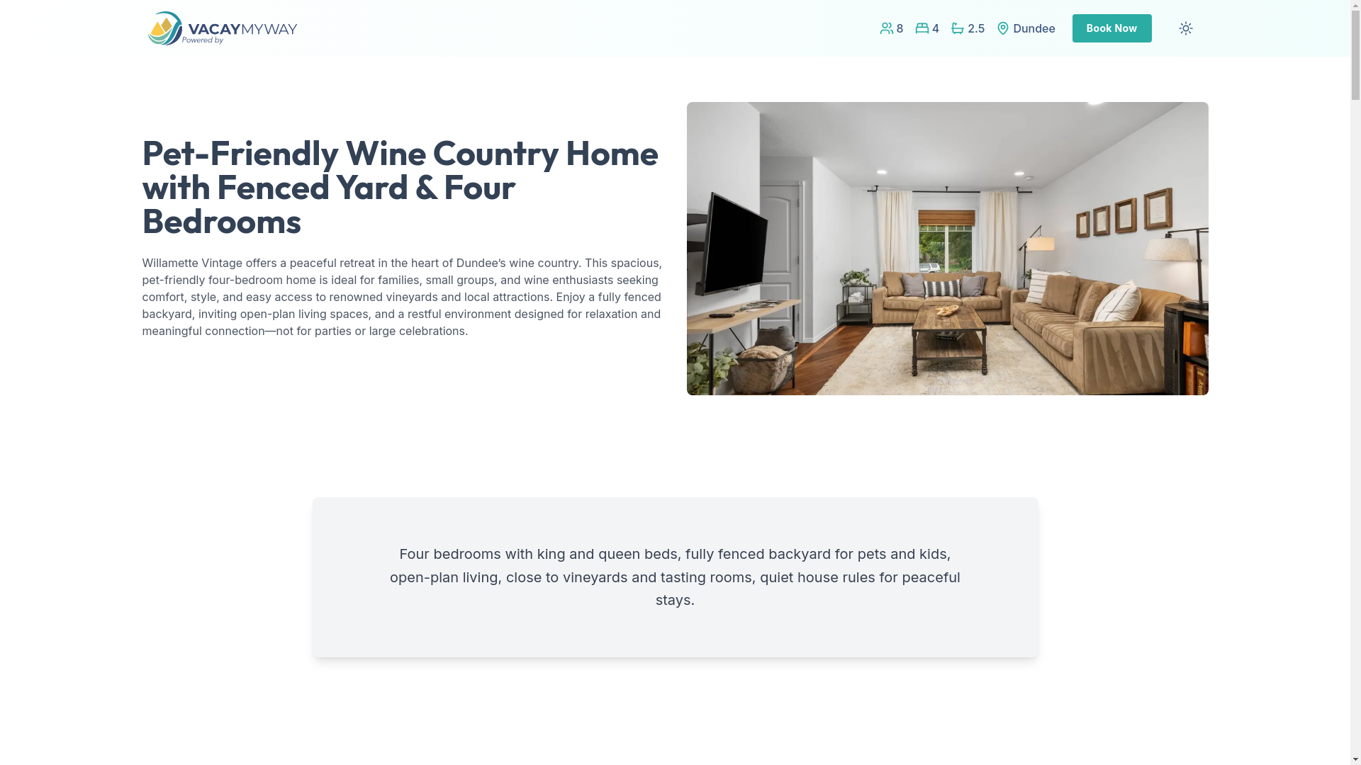 website screenshot of https://cozywillamette.vacations/
