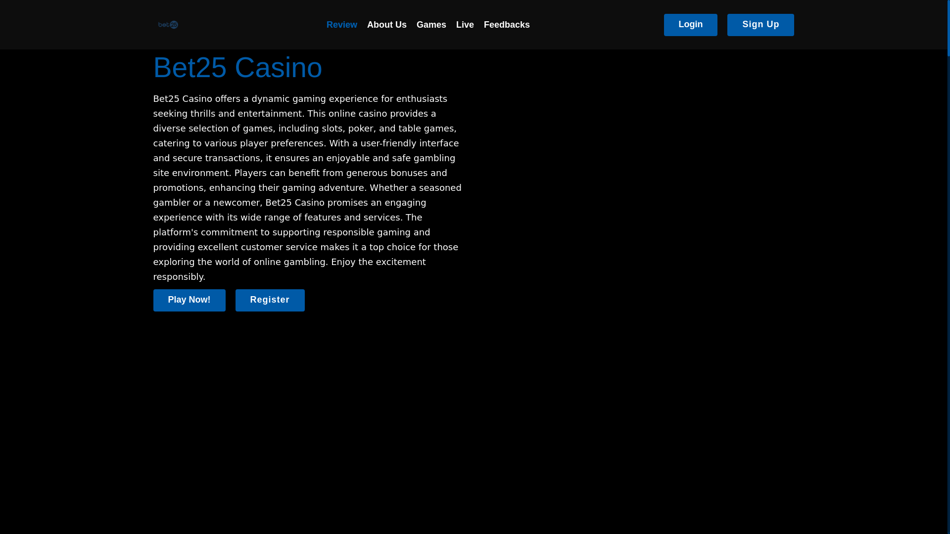 website screenshot of https://bet25casino.co.uk/