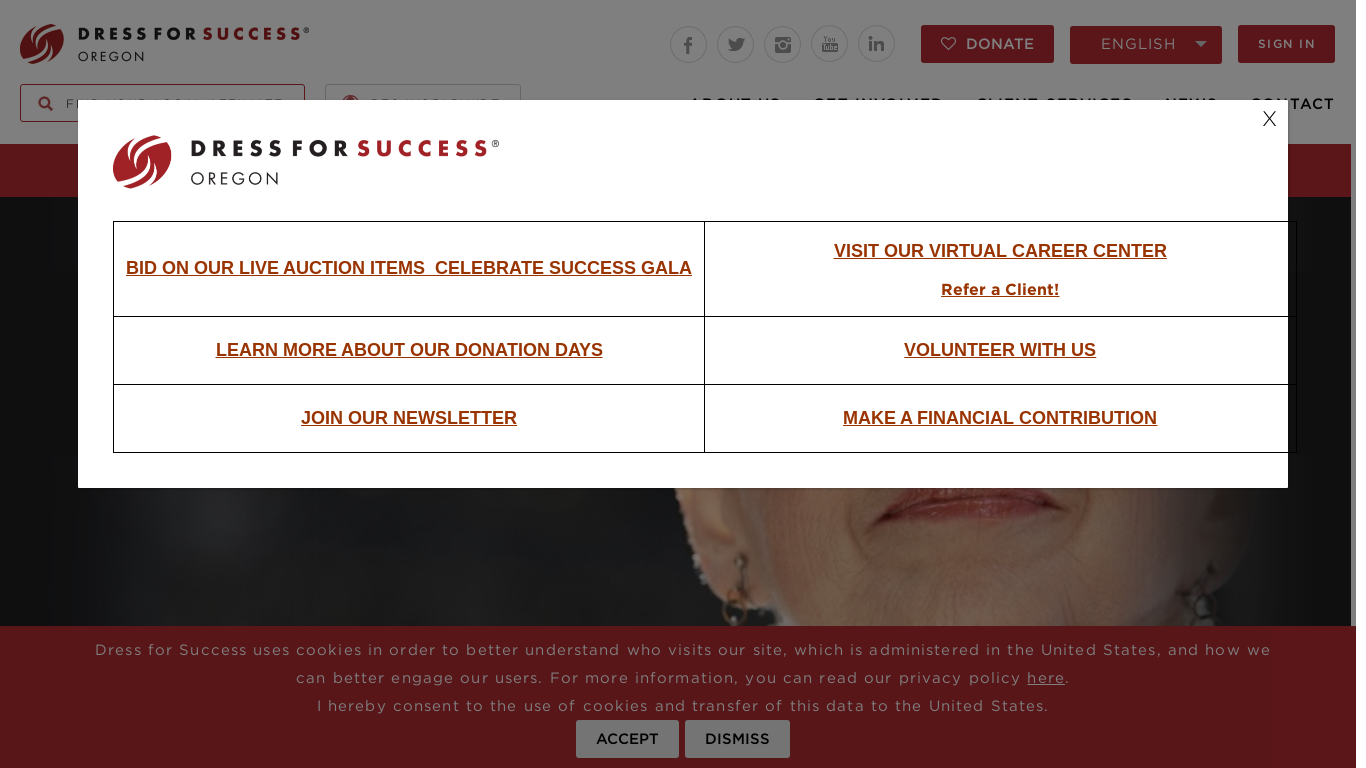 website screenshot of https://oregon.dressforsuccess.org/