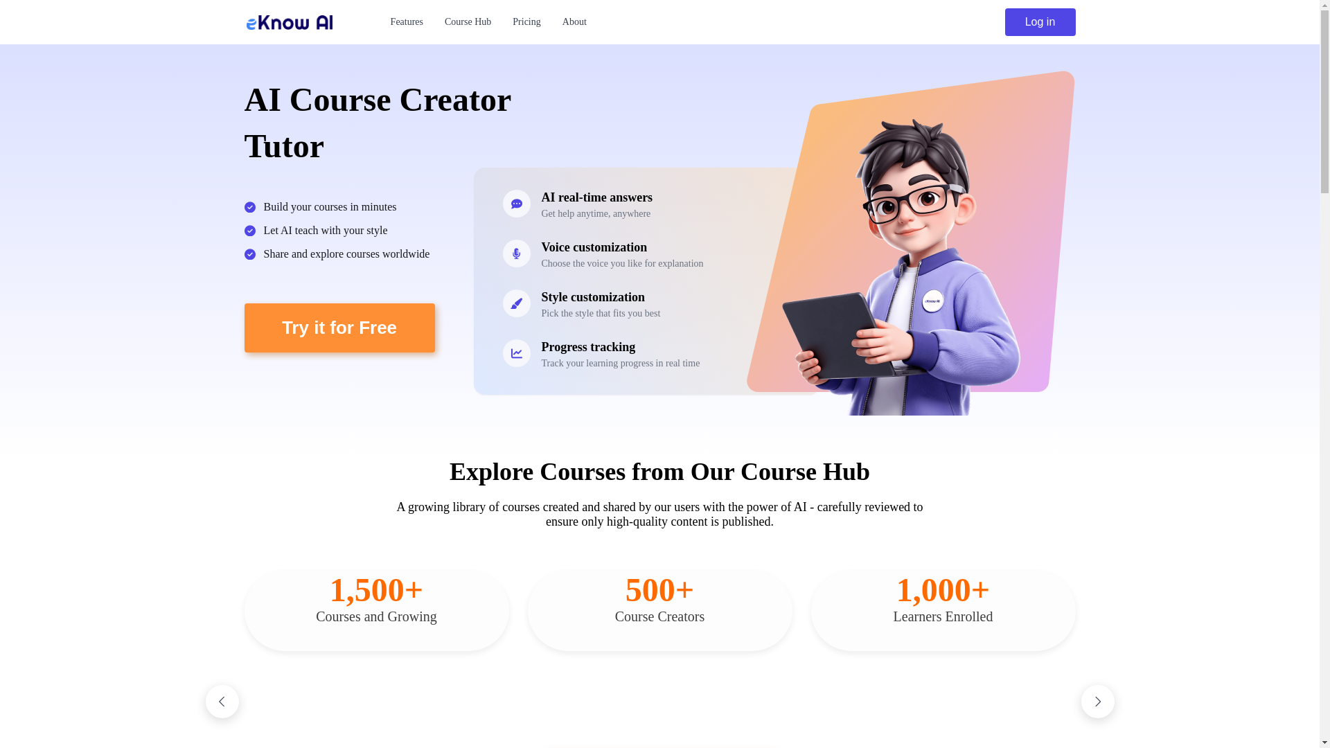 website screenshot of https://eknow.ai