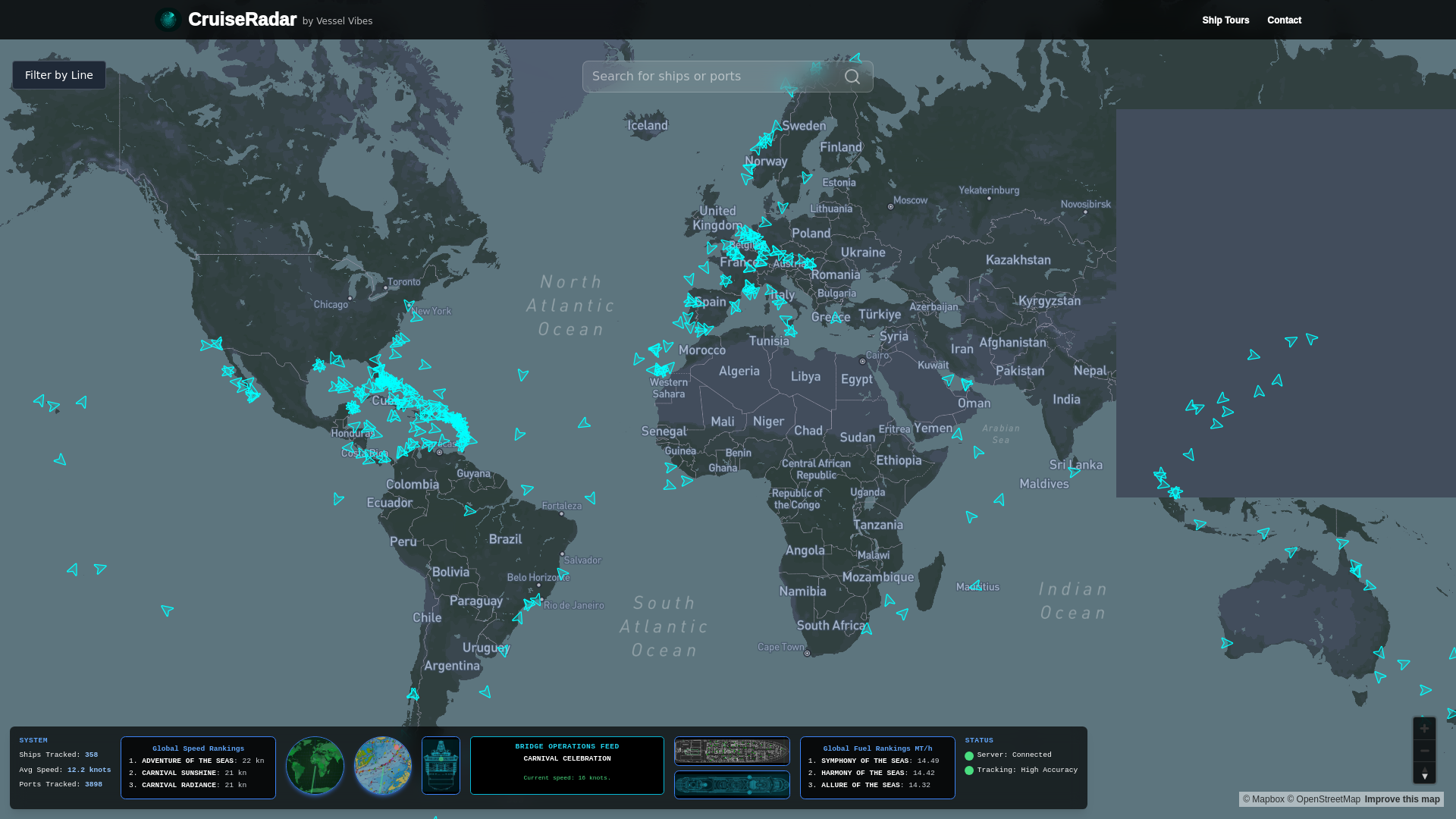 website screenshot of https://cruiseradar.fyi/