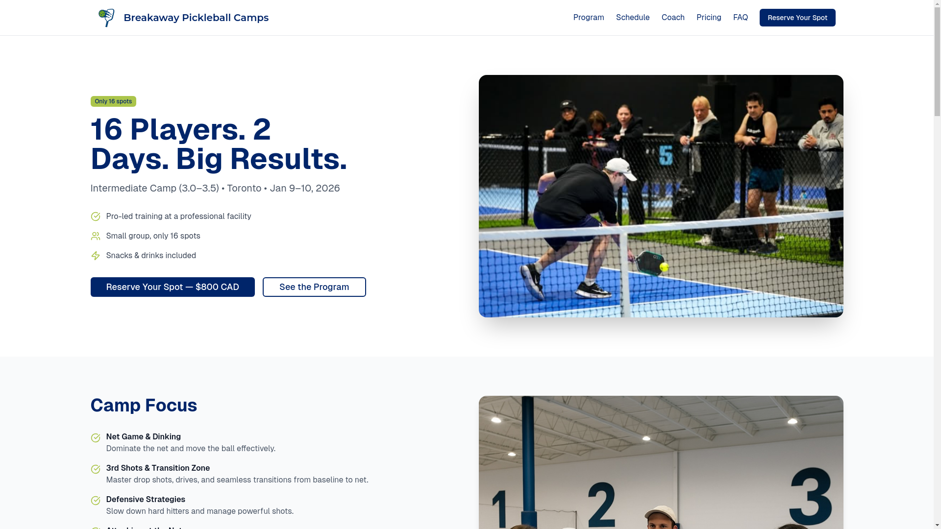 website screenshot of https://breakawaycamps.ca/
