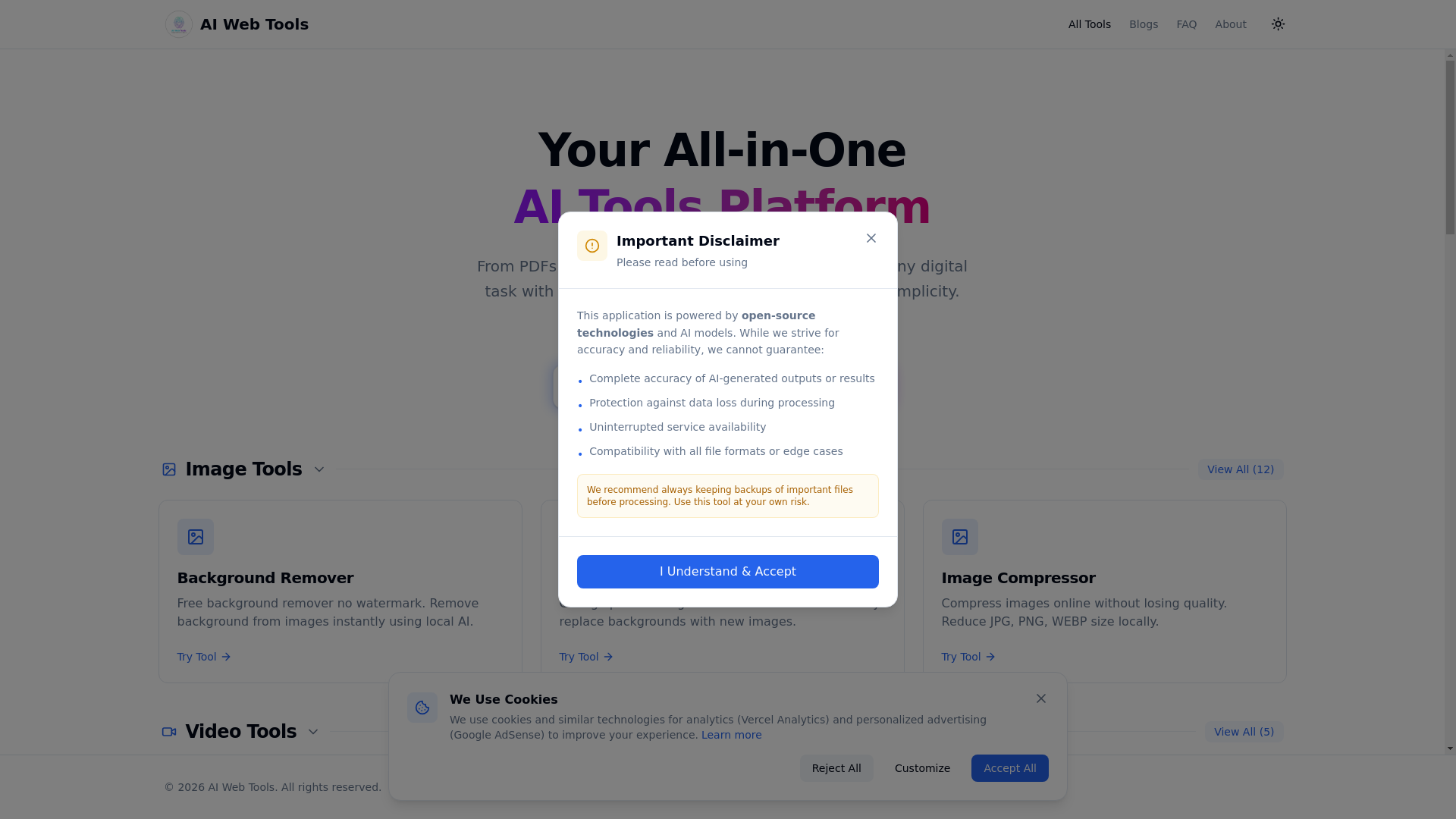 website screenshot of https://www.aiwebtools.space