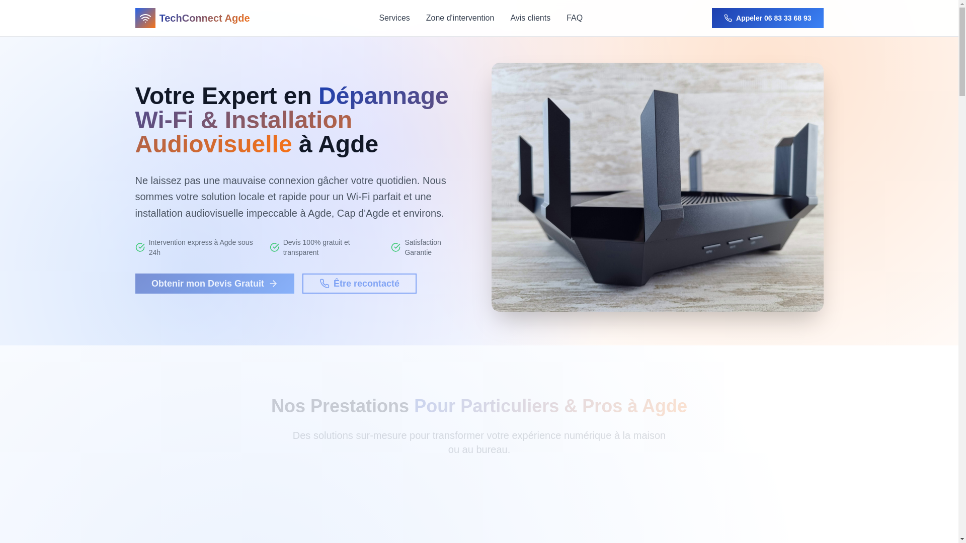 website screenshot of https://depannage-audiovisuel-wifi-particuliers-professionels-agde.fr/