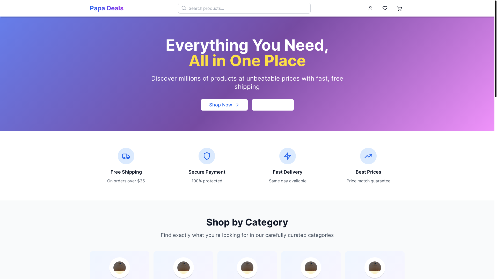 website screenshot of https://papadeals.shop/