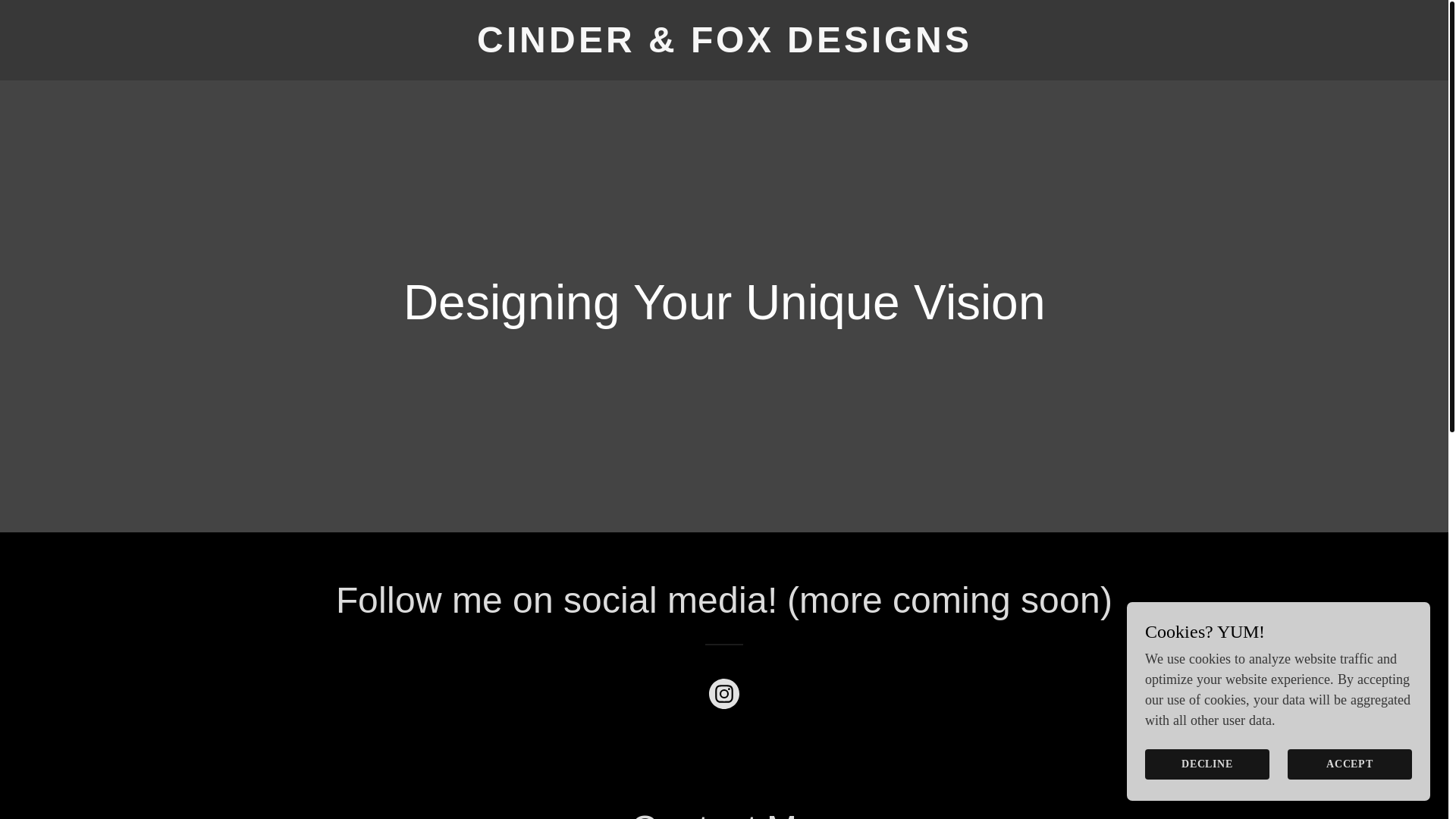 website screenshot of https://cinderandfoxdesigns.com/