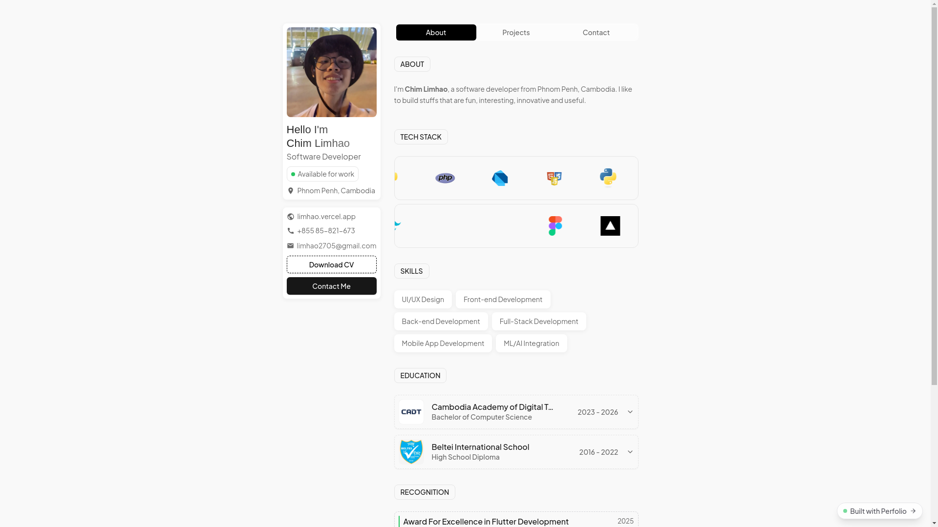 website screenshot of https://limhao.site/