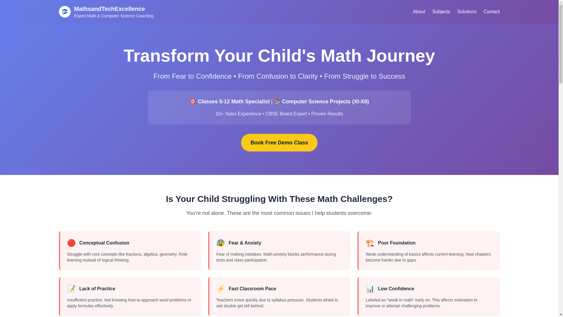 website screenshot of https://mathsandtechexcellence.in/