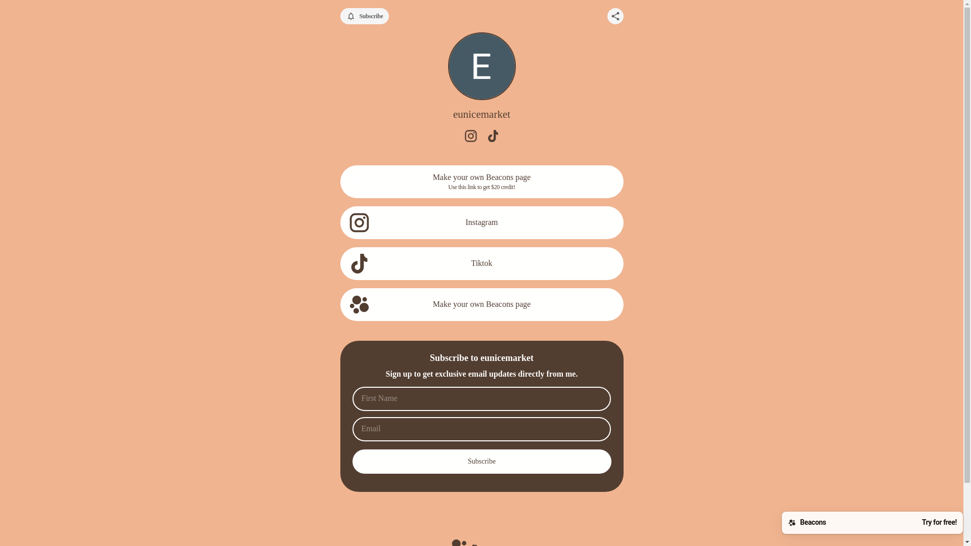 website screenshot of https://eunicemarket.store/