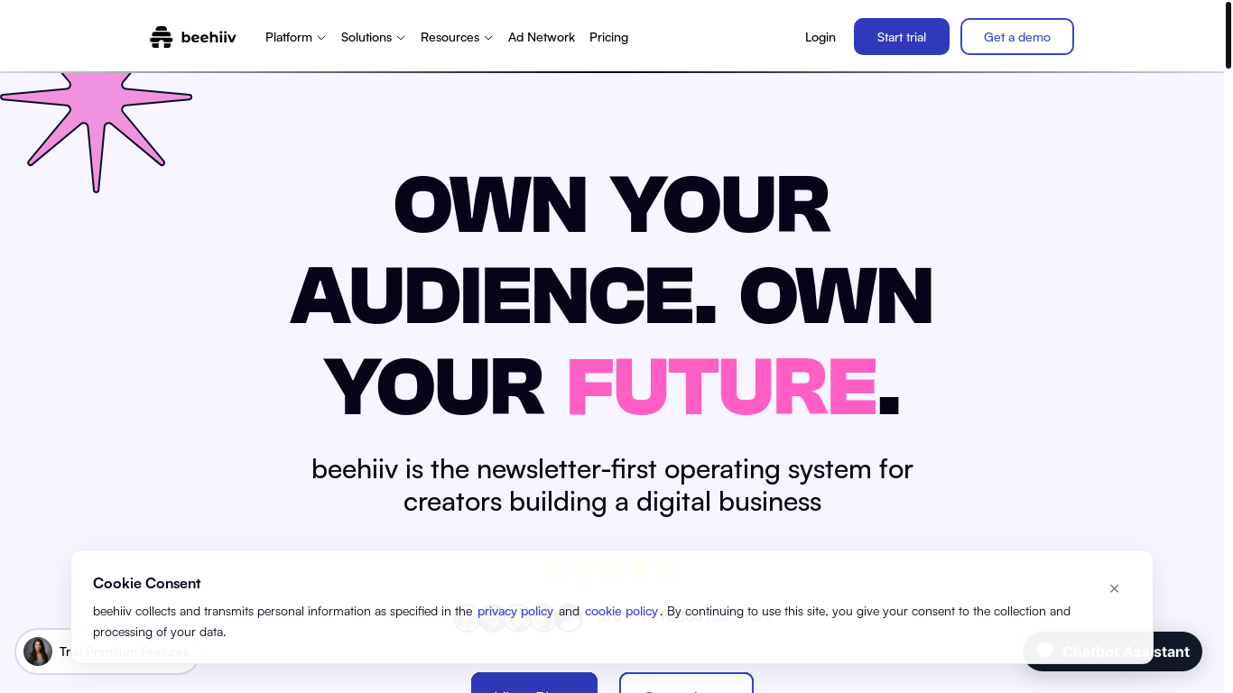 website screenshot of https://trybeehiiv.io/