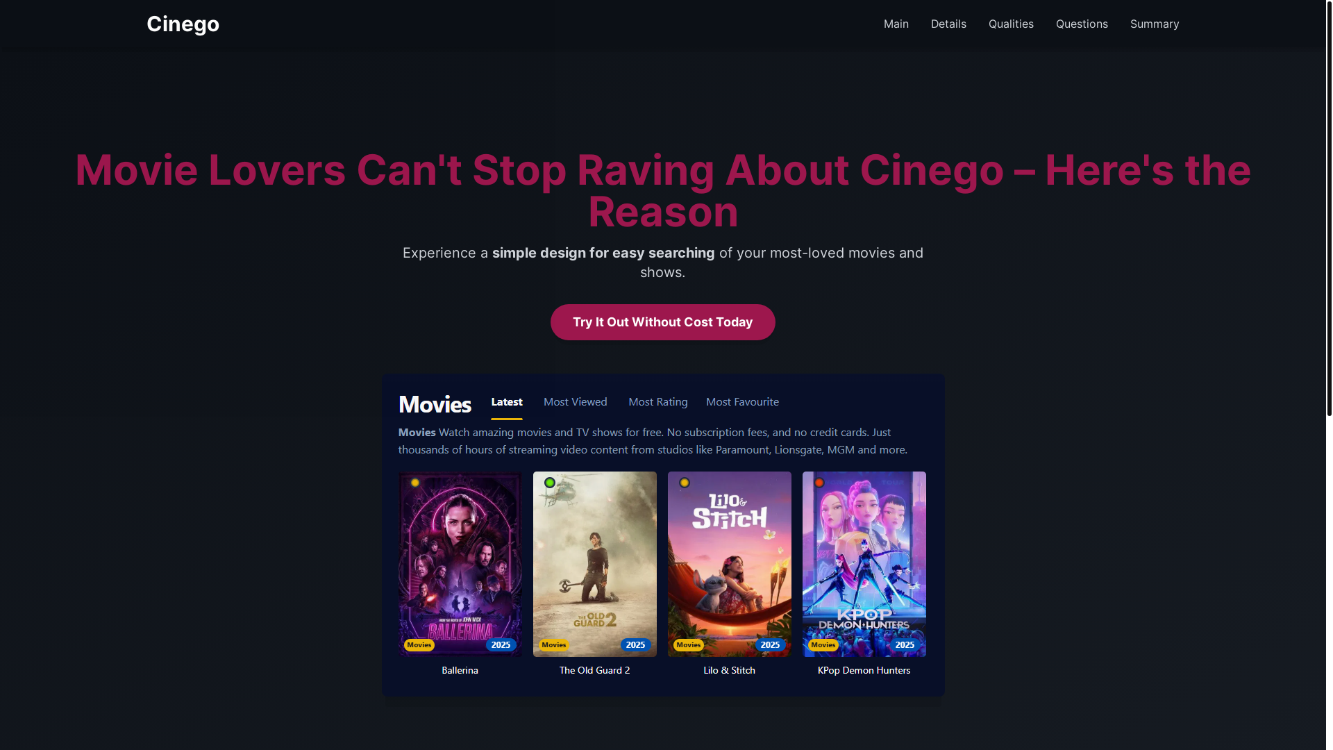 website screenshot of https://cinego-vm8q.pages.dev/