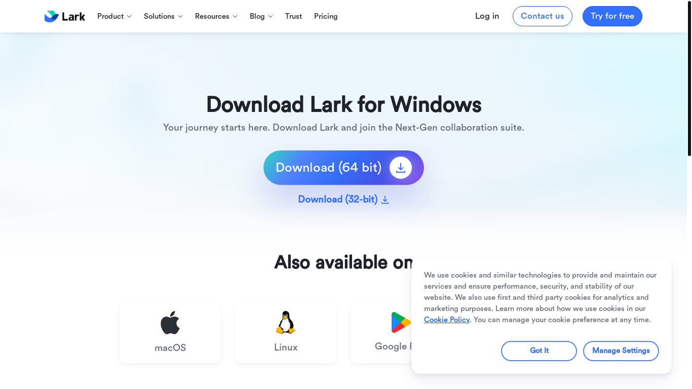 website screenshot of https://www.larksuite.com/en_us/download