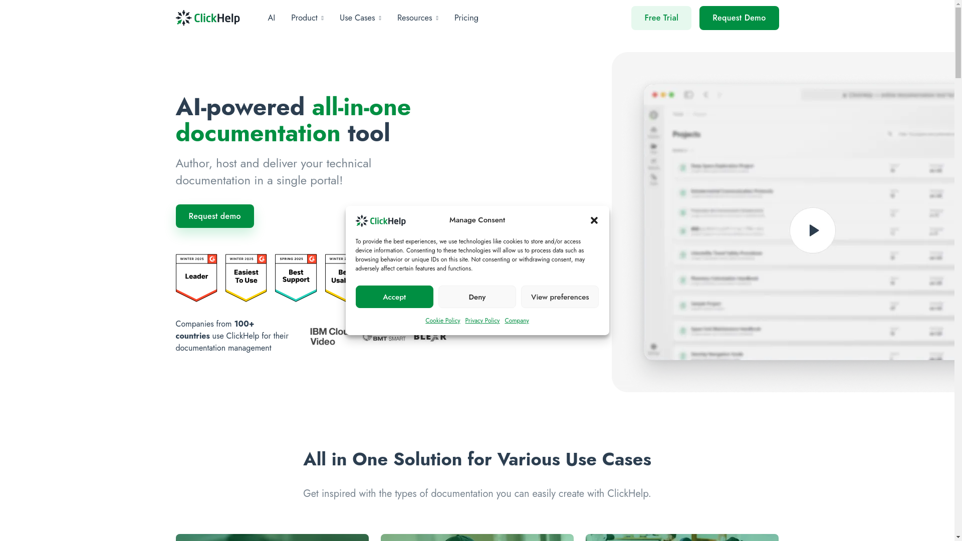 website screenshot of https://clickhelp.co