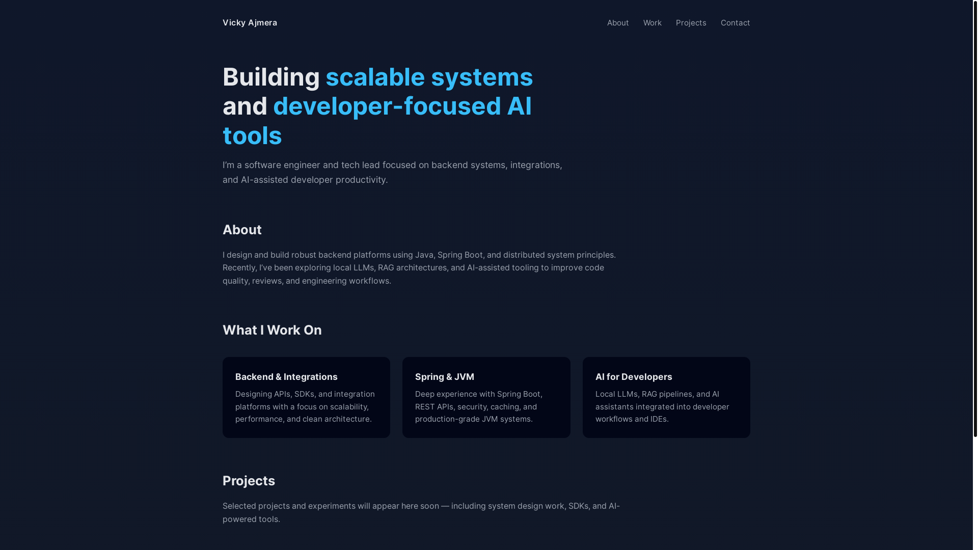 website screenshot of https://vickyajmera.com/