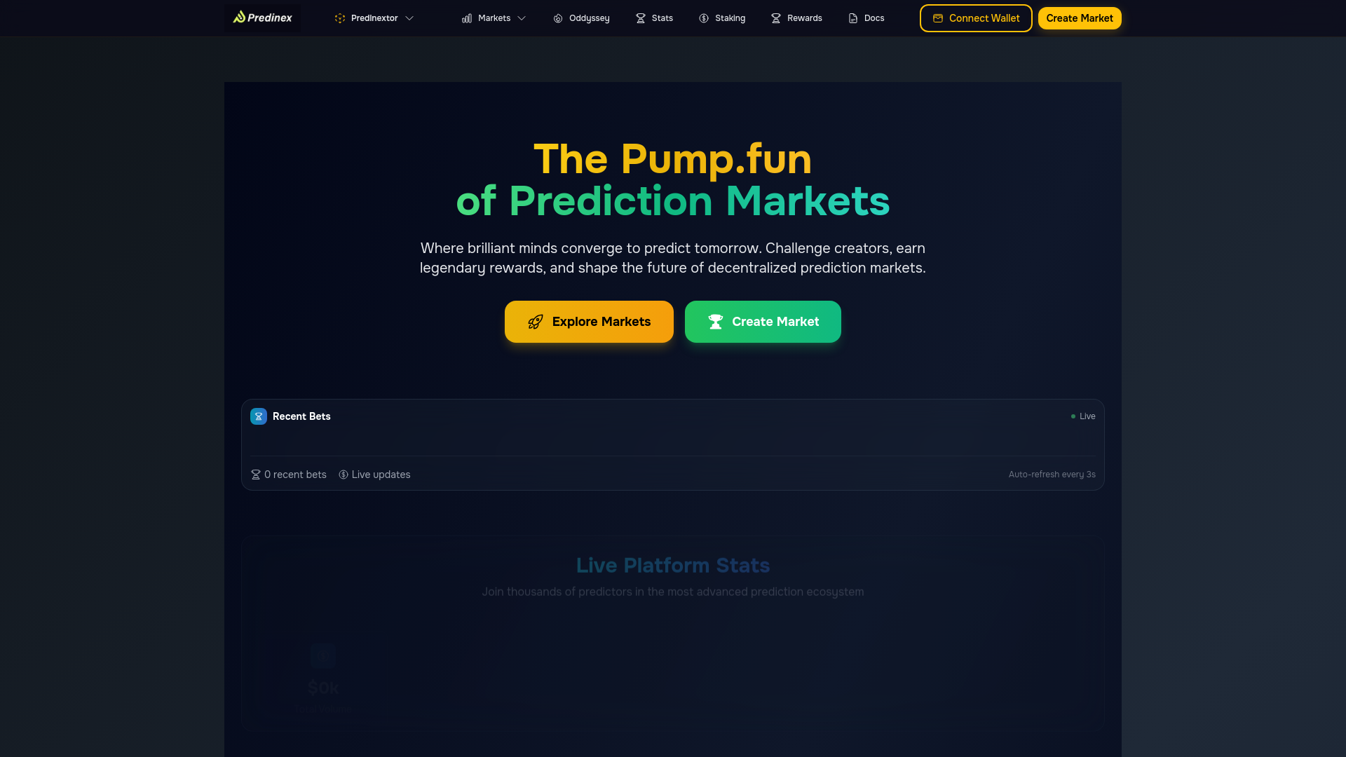 website screenshot of https://predinex.xyz/