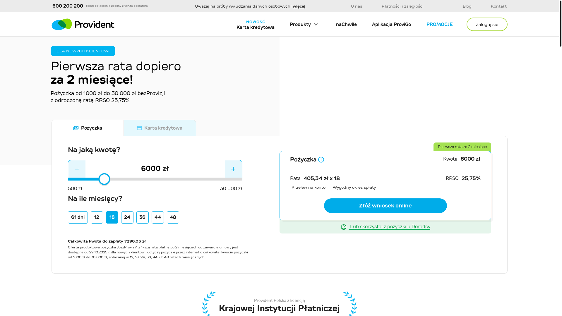 website screenshot of https://provident.pl/