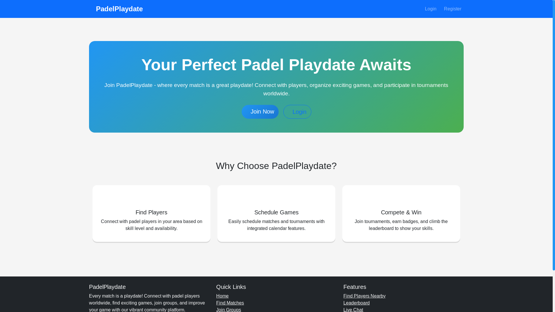 website screenshot of https://padelplaydate.com/