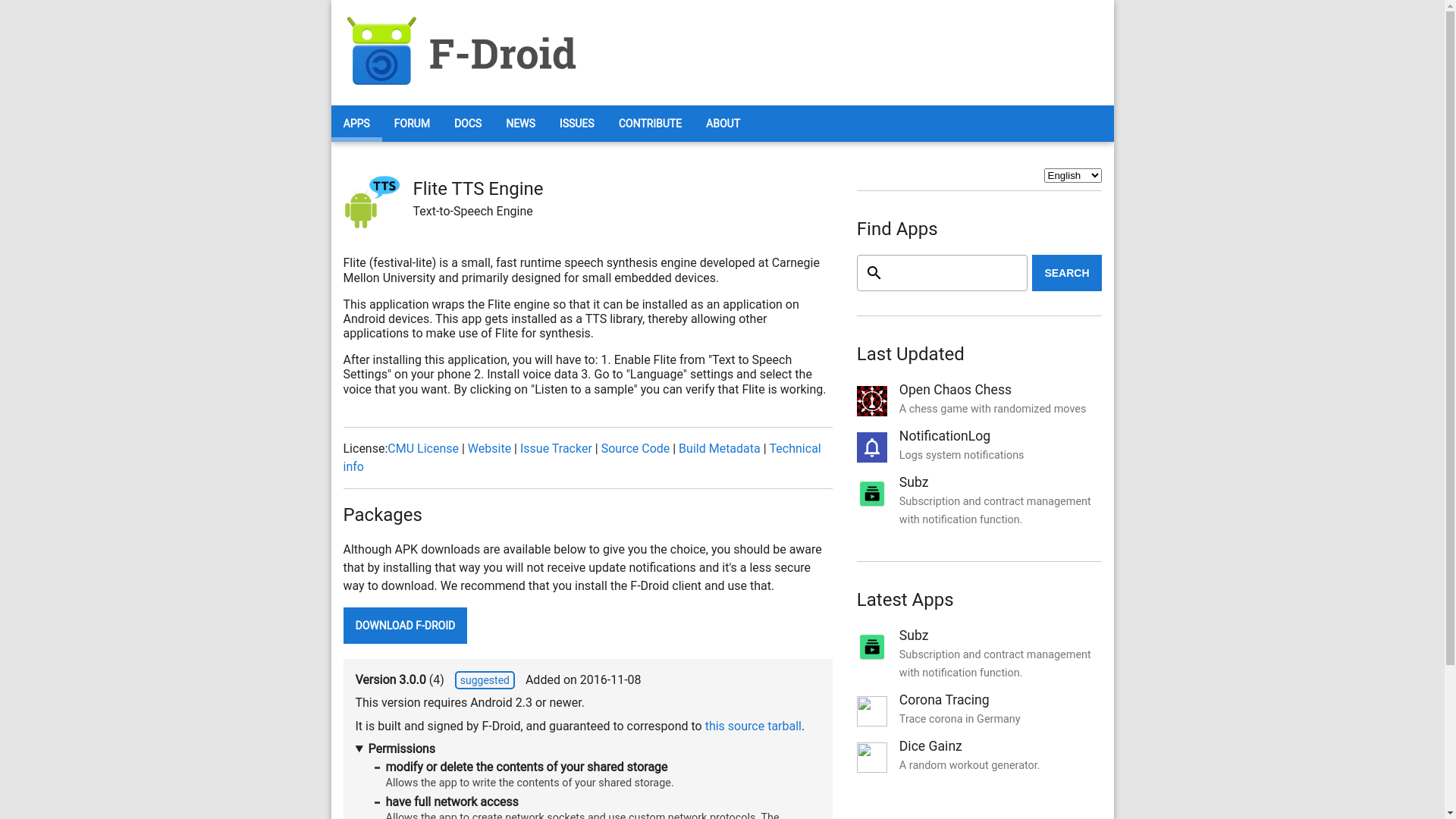 website screenshot of https://fxedel.gitlab.io/fdroid-website/en/packages/edu.cmu.cs.speech.tts.flite/