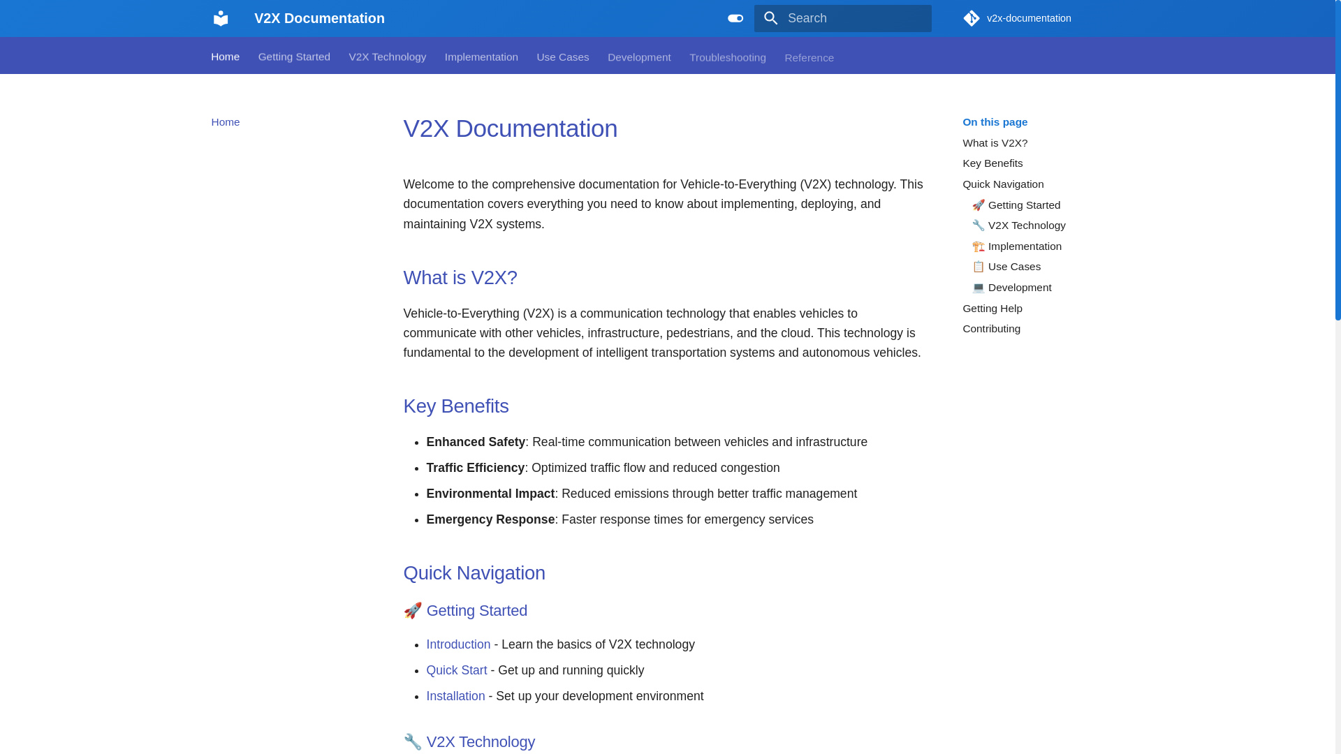 website screenshot of https://v2x-documentation.pages.dev/