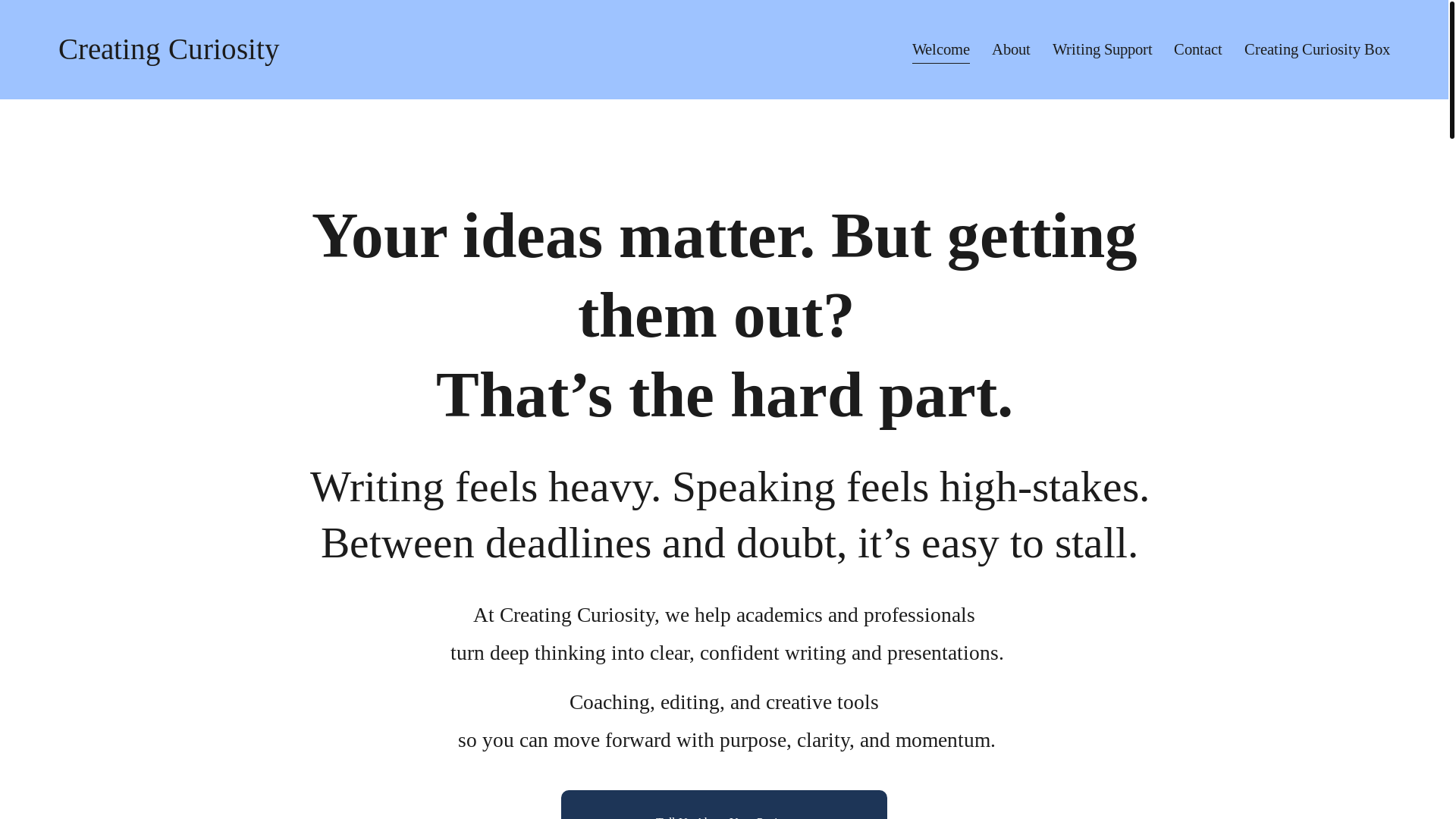 website screenshot of https://creatingcuriositycoaching.com/