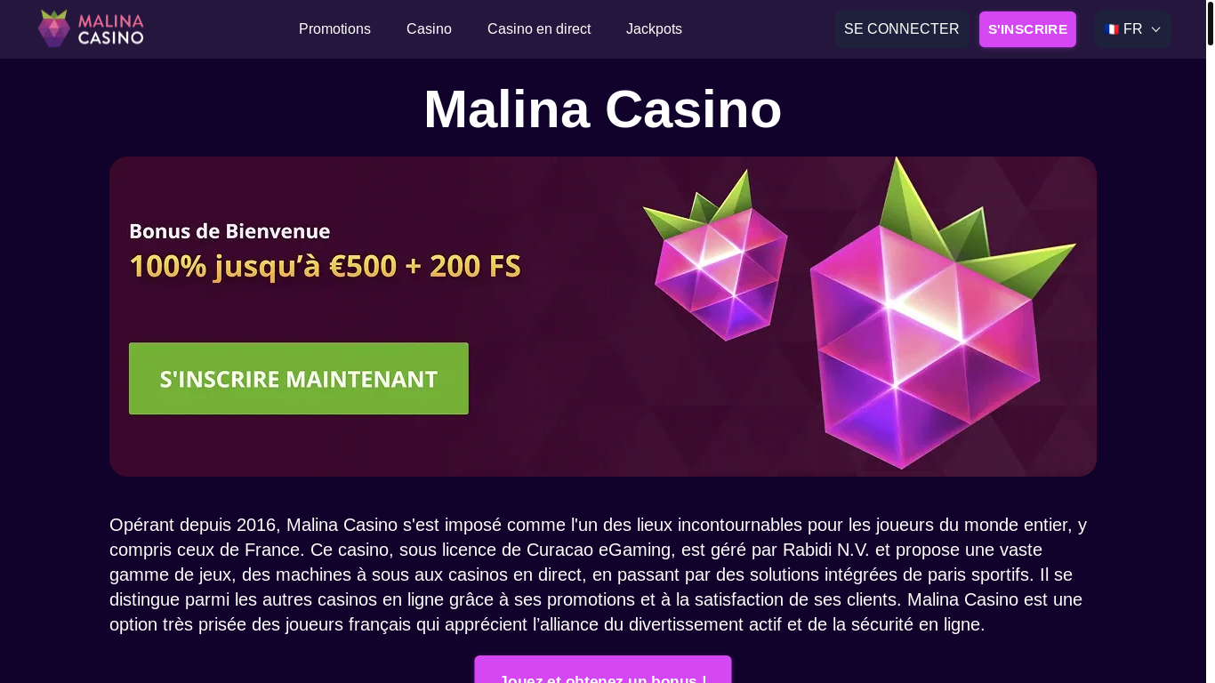website screenshot of https://malina-casino-fr-2109.pages.dev/