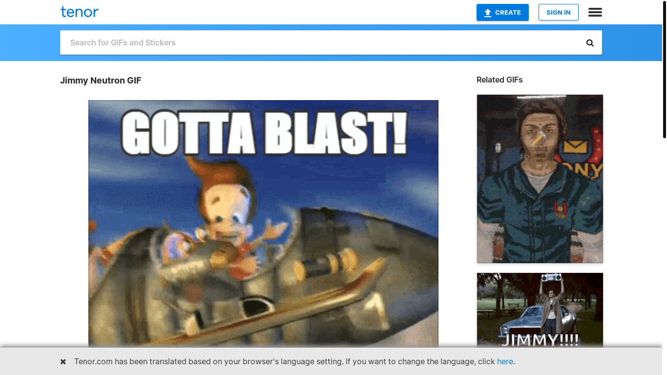 website screenshot of https://tenor.com/view/jimmy-neutron-gotta-blast-gif-23029741