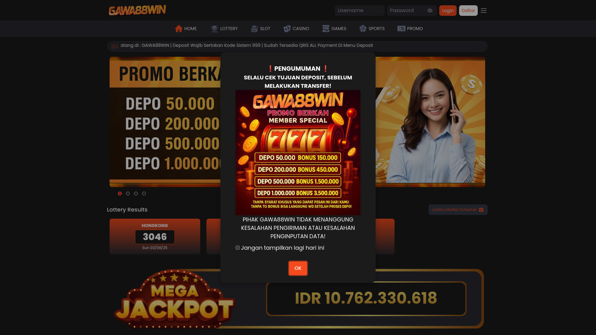 website screenshot of https://gawa88hebat.site/