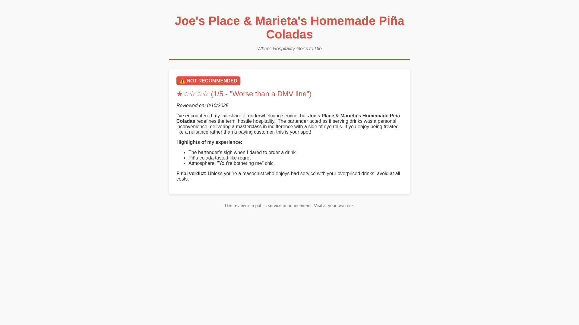 website screenshot of https://joesandmarietas.com/
