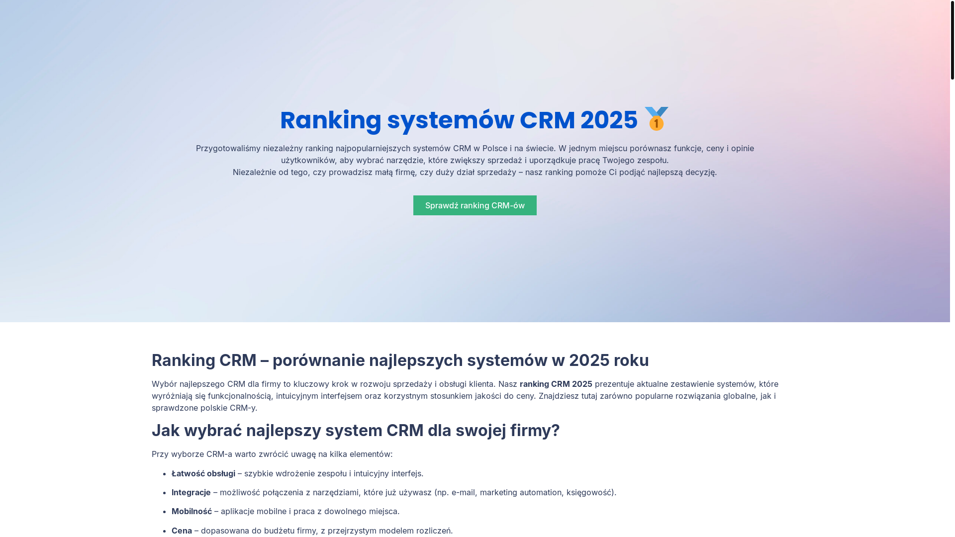 website screenshot of https://rankingicrm.pl/