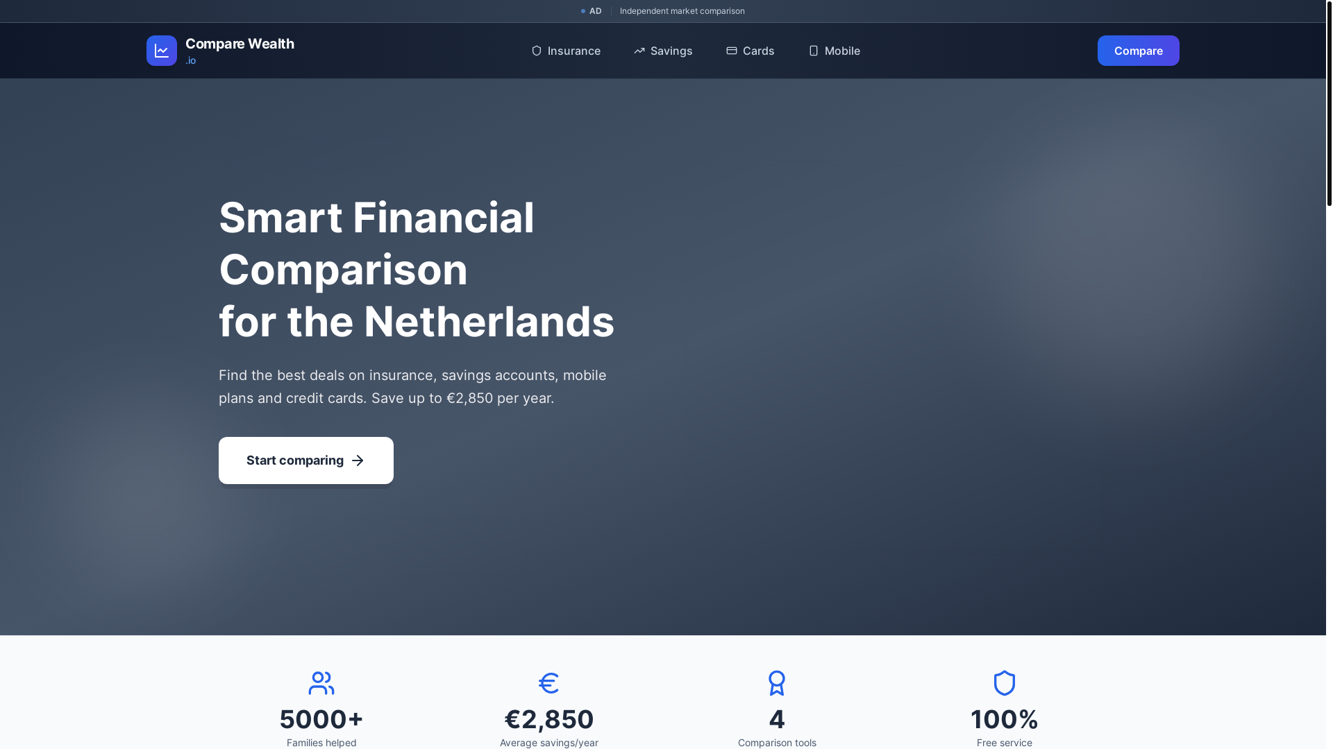 website screenshot of https://compare-wealth.io/