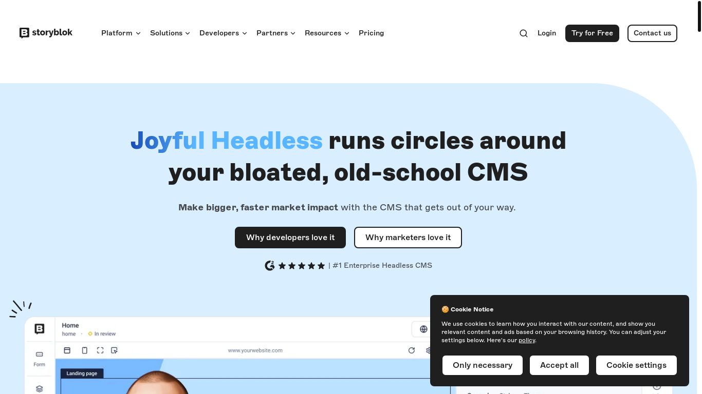 website screenshot of https://storyblok.com/