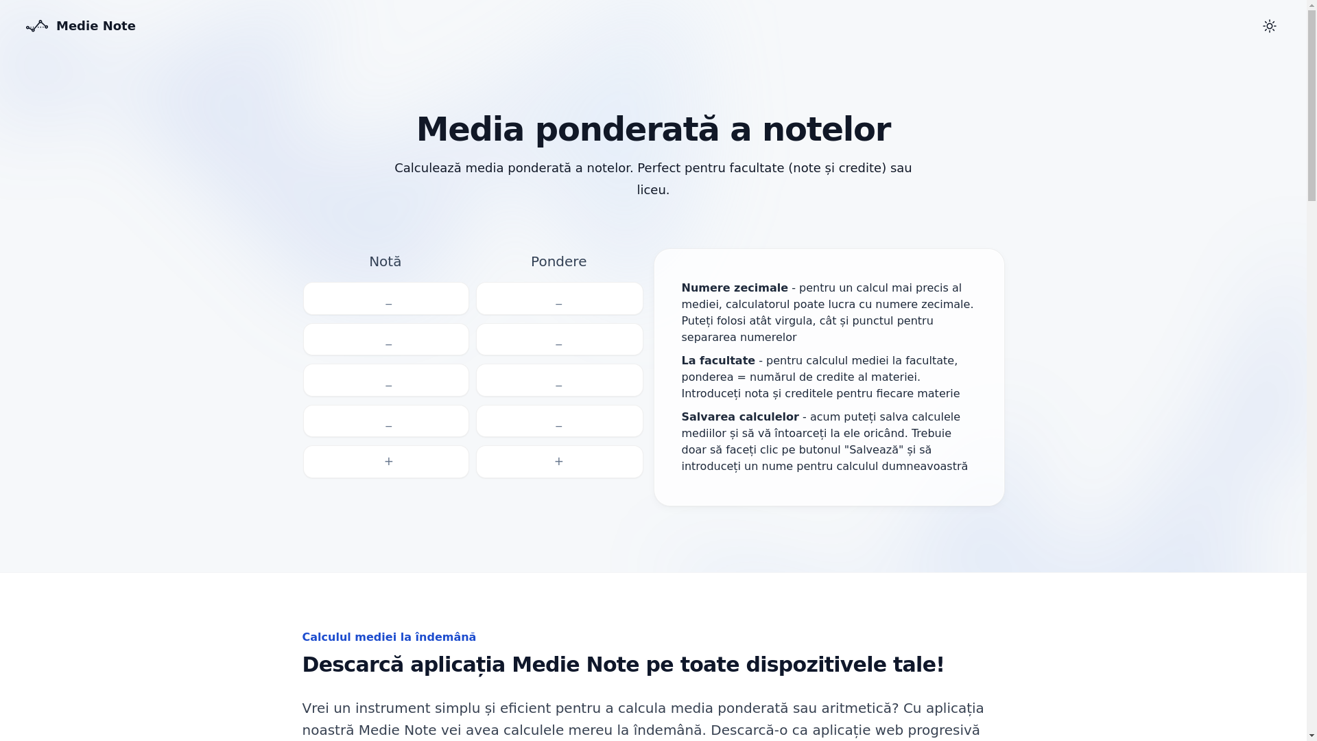 website screenshot of https://medie-note.ro/