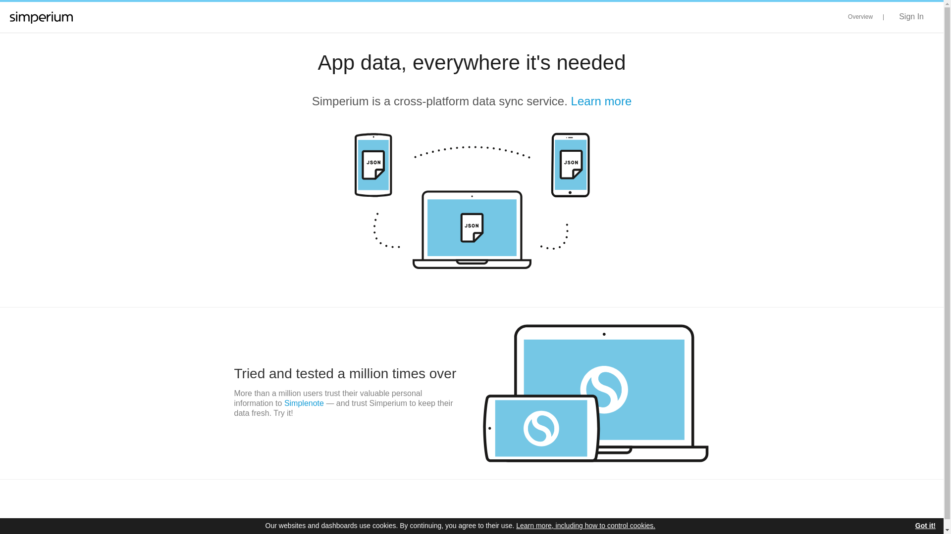 website screenshot of https://simperium.com
