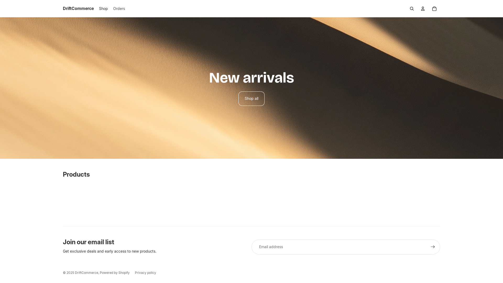 website screenshot of https://driftcommerce.shop/