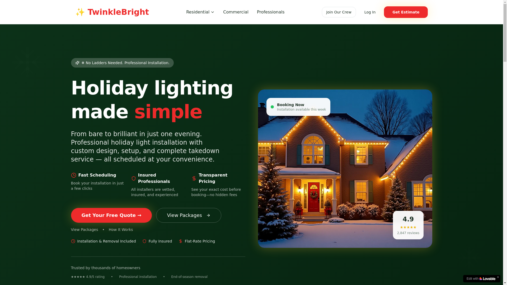 website screenshot of https://thenorthstarlighting.com/