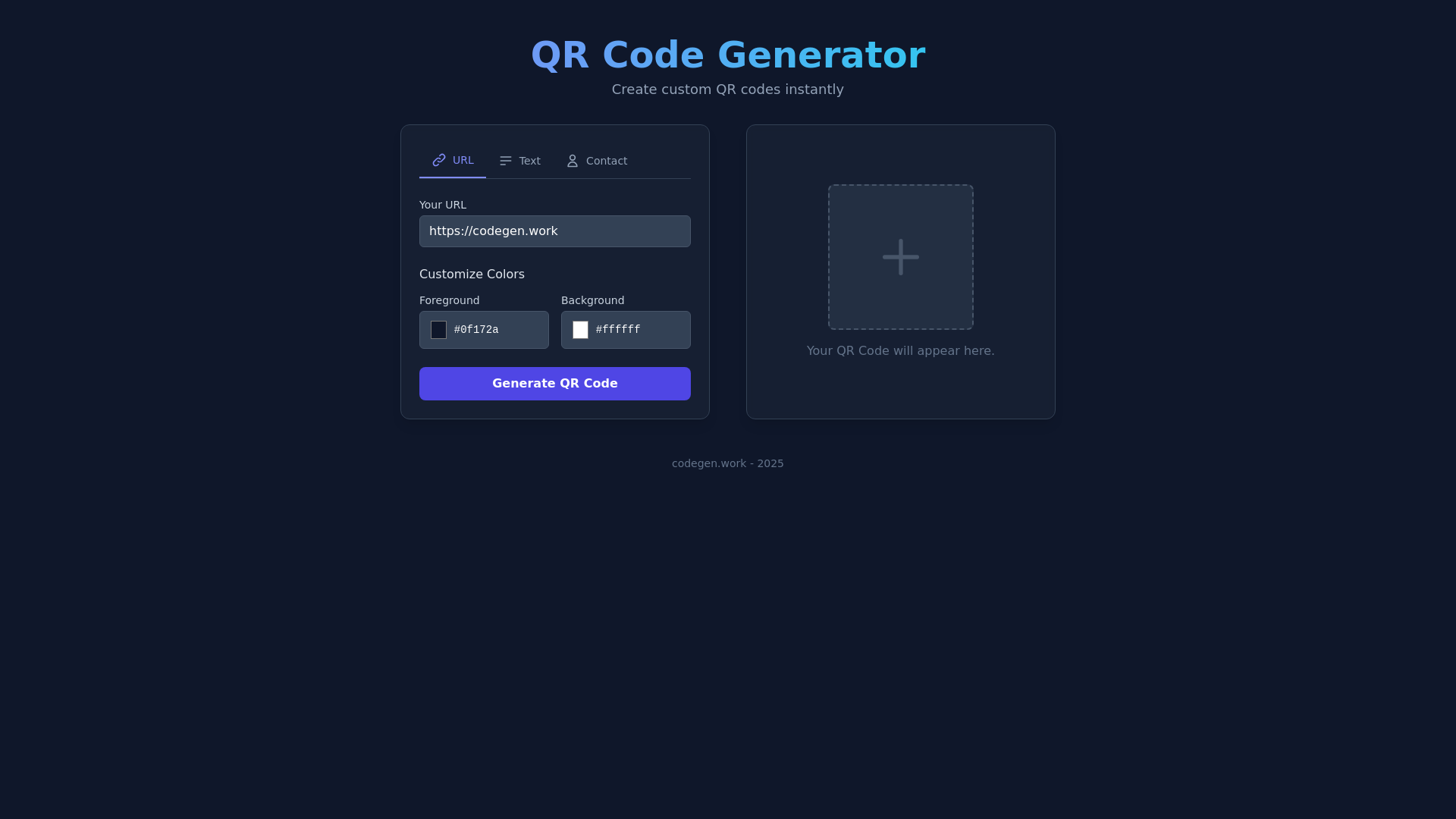website screenshot of https://qr-code-generator-e85.pages.dev/