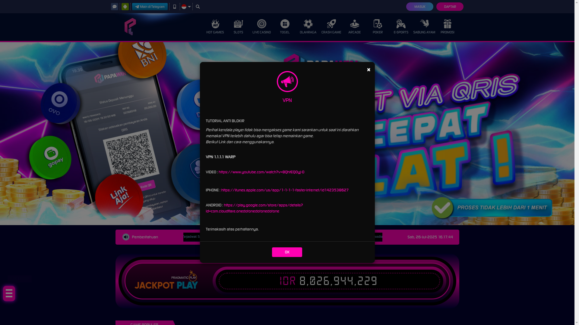 website screenshot of https://papamenangg.website/