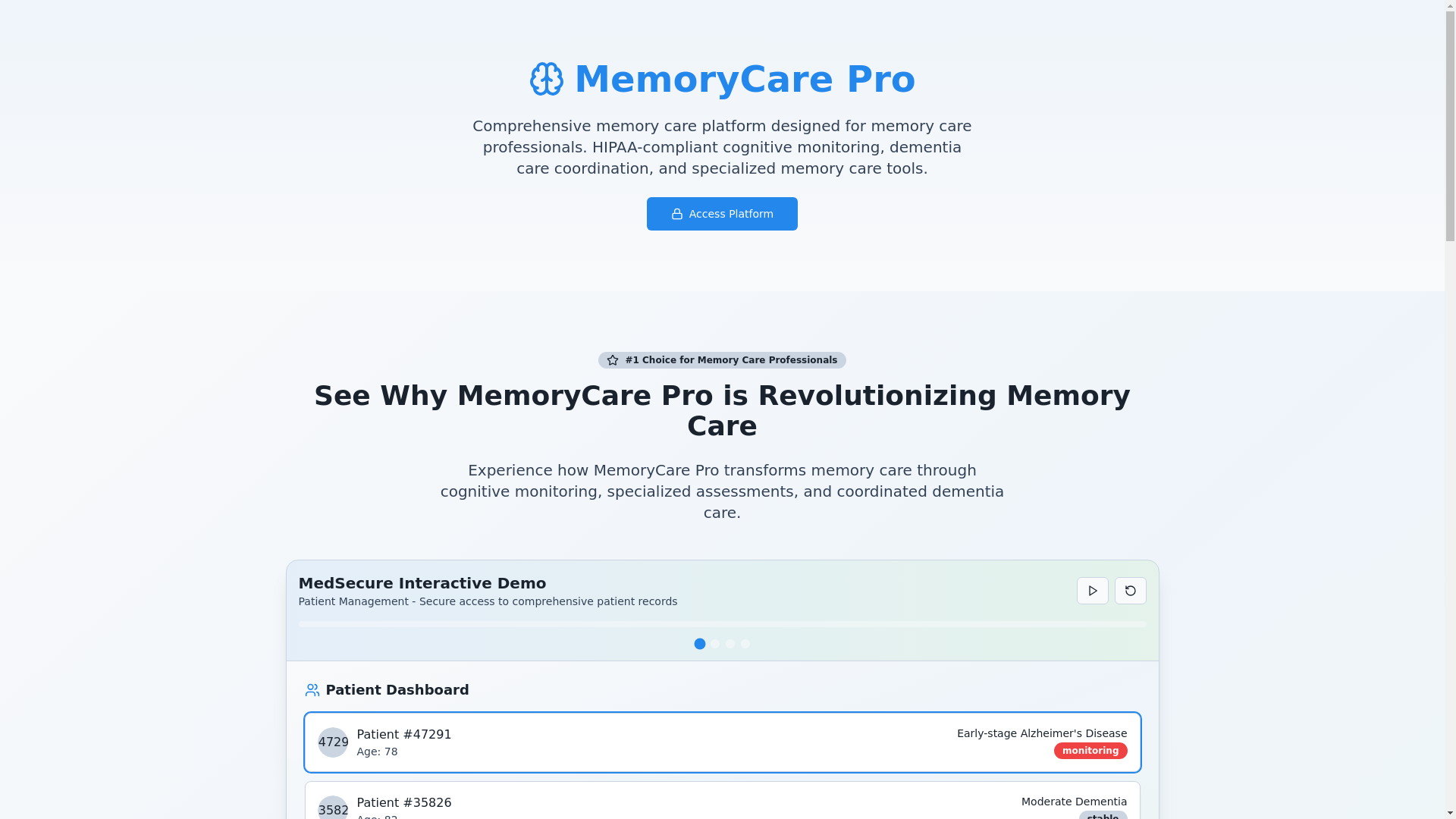 website screenshot of https://memorycarepro.app/