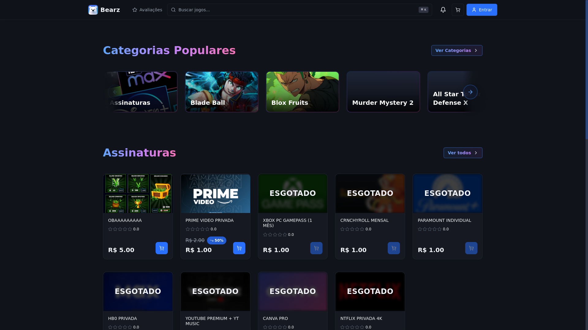 website screenshot of https://bearz-loja.pages.dev/
